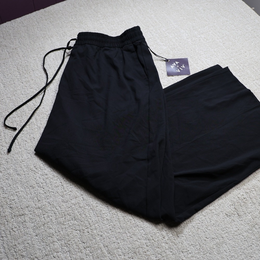 Ava & Viv Black Wide Leg Drawstring Trousers Plus Size 1X NWT